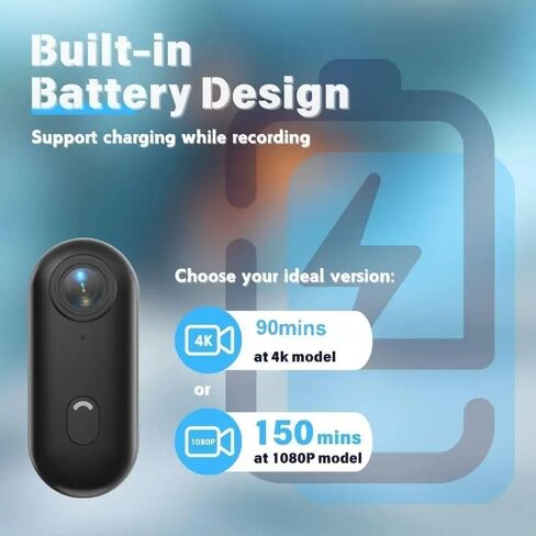 4K HD Mini Vlog Camera مع WiFi Wireless Portable Action Body Cam للتصوير الرياضي للتصوير الفوتوغرافي الجيب مسجل الفيديو (H88 (W 1080p Lite) ، 128G-TF) in Kuwait