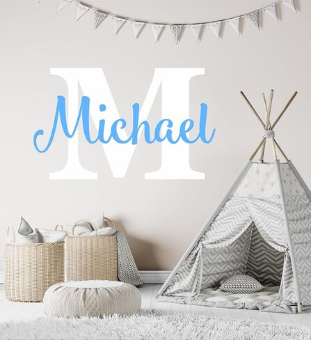 Decor Designs Decals Boys Personalized Custom Name and Initial Vinyl Wall Art Decal Sticker, Nursery Decoration, Baby Bedroom Decor, (Multiple Size Choices) (Boys Name with Initial) in Kuwait