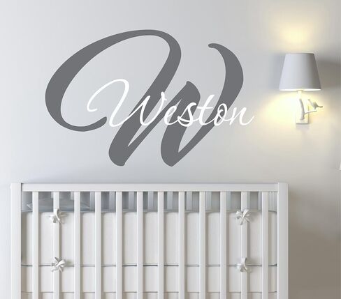 Decor Designs Decals Boys Personalized Custom Name and Initial Vinyl Wall Art Decal Sticker, Nursery Decoration, Baby Bedroom Decor, (Multiple Size Choices) (Boys Name with Initial) in Kuwait