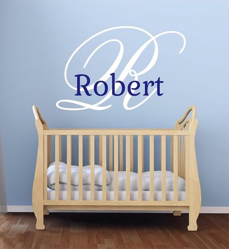 Decor Designs Decals Boys Personalized Custom Name and Initial Vinyl Wall Art Decal Sticker, Nursery Decoration, Baby Bedroom Decor, (Multiple Size Choices) (Boys Name with Initial) in Kuwait