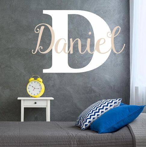 Decor Designs Decals Boys Personalized Custom Name and Initial Vinyl Wall Art Decal Sticker, Nursery Decoration, Baby Bedroom Decor, (Multiple Size Choices) (Boys Name with Initial) in Kuwait