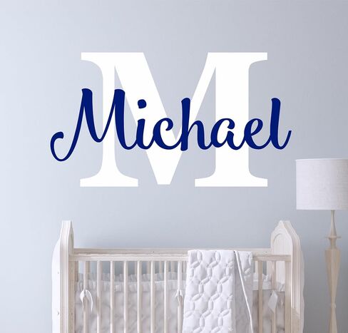 Decor Designs Decals Boys Personalized Custom Name and Initial Vinyl Wall Art Decal Sticker, Nursery Decoration, Baby Bedroom Decor, (Multiple Size Choices) (Boys Name with Initial) in Kuwait