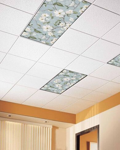 2 Pack Fluorescent Light Cover for Ceiling Lights, Elegant Floral Magnetic Classroom Light Filters 4x2 Feet, Watercolor Blue Garden Floral Spring Decorative Ceiling Shade Panel for Office in Saudi Arabia