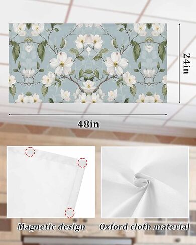2 Pack Fluorescent Light Cover for Ceiling Lights, Elegant Floral Magnetic Classroom Light Filters 4x2 Feet, Watercolor Blue Garden Floral Spring Decorative Ceiling Shade Panel for Office in Saudi Arabia