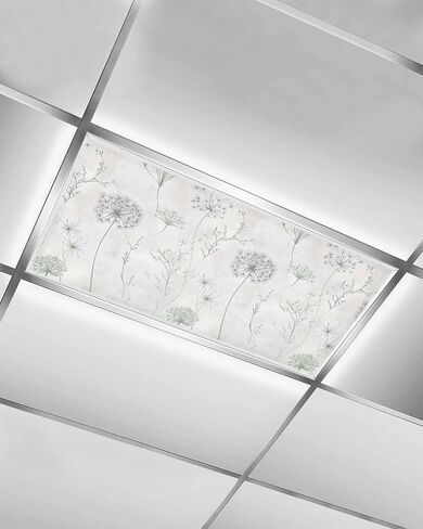 2 Pack Fluorescent Light Cover for Ceiling Lights, Dandelion Green Botanical Magnetic Classroom Light Filters 4x2 Feet, Vintage Watercolor Floral Decorative Ceiling Shade Panel for Office in Saudi Arabia
