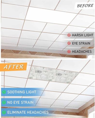 2 Pack Fluorescent Light Cover for Ceiling Lights, Dandelion Green Botanical Magnetic Classroom Light Filters 4x2 Feet, Vintage Watercolor Floral Decorative Ceiling Shade Panel for Office in Saudi Arabia