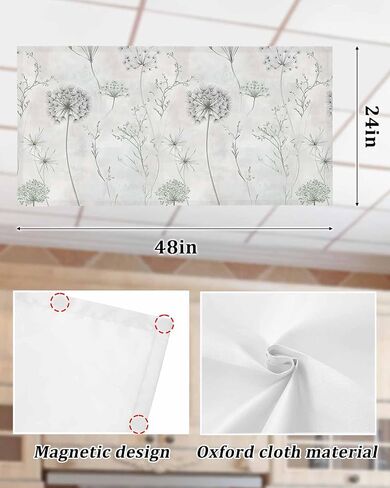 2 Pack Fluorescent Light Cover for Ceiling Lights, Dandelion Green Botanical Magnetic Classroom Light Filters 4x2 Feet, Vintage Watercolor Floral Decorative Ceiling Shade Panel for Office in Saudi Arabia