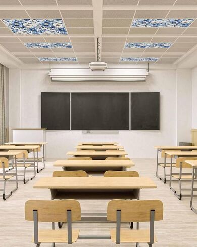1 Pack Fluorescent Light Cover for Ceiling Lights, Blue Flower Magnetic Classroom Light Filters 4x2 Feet, Retro Modern Graffiti Art Paint Botanicals Decorative Ceiling Shade Panel for Office in Saudi Arabia