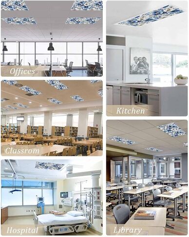 1 Pack Fluorescent Light Cover for Ceiling Lights, Blue Flower Magnetic Classroom Light Filters 4x2 Feet, Retro Modern Graffiti Art Paint Botanicals Decorative Ceiling Shade Panel for Office in Saudi Arabia