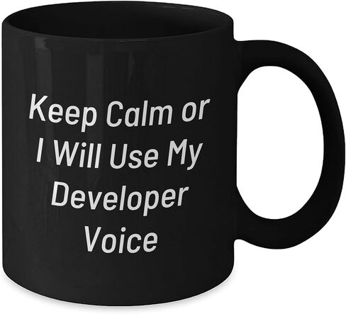 Developer Mugs for Christmas, Funny Quote 'Keep Calm Or I Will Use My Developer Voice', Black Coffee Mug, Ideal Gifts from Men to Developer Friends, Unique Developer Gifts for Christmas in Saudi Arabia