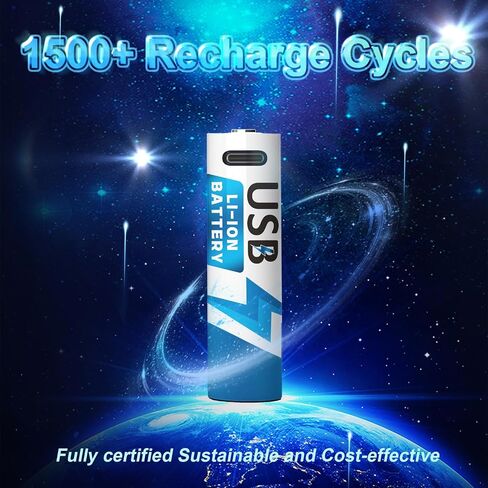 4-Pack AA Lithium Rechargeable Batteries, 1.5V 2600mWh High-Capacity USB-C Fast Charge, Lithium Batteries with Type-C Charger Cable, 1500 Cycles, for Xbox, Blink Cameras, Wireless Devices in Saudi Arabia