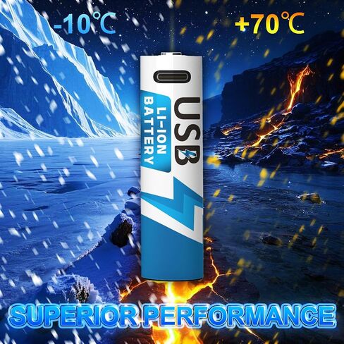 4-Pack AA Lithium Rechargeable Batteries, 1.5V 2600mWh High-Capacity USB-C Fast Charge, Lithium Batteries with Type-C Charger Cable, 1500 Cycles, for Xbox, Blink Cameras, Wireless Devices in Saudi Arabia