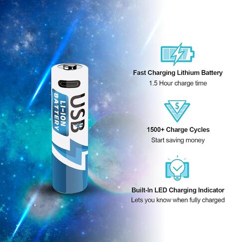 4-Pack AA Lithium Rechargeable Batteries, 1.5V 2600mWh High-Capacity USB-C Fast Charge, Lithium Batteries with Type-C Charger Cable, 1500 Cycles, for Xbox, Blink Cameras, Wireless Devices in Saudi Arabia