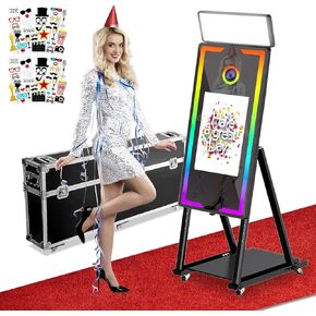 Magic Mirror Photo Booth 45in with 22in Touch Screen with Fill Light and Flight Case Selfie Mirror Photobooth Machine for Events Parties Wedding Rental (Black)