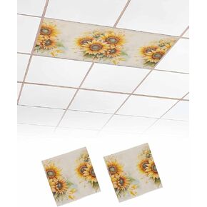 2 Pack Fluorescent Light Cover for Ceiling Lights, Sunflower Magnetic Classroom Light Filters 4x2 Feet, Blooming Spring Floral Summer Leaf Decorative Ceiling Shade Panel for Office