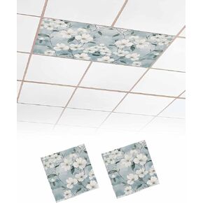 2 Pack Fluorescent Light Cover for Ceiling Lights, Flower Floral Magnetic Classroom Light Filters 4x2 Feet, Botanical Spring Meadow Blooms Wildflower Ceiling Shade Panel for Office