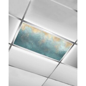 1 Pack Fluorescent Light Cover for Ceiling Lights, Abstract Turquoise Gold Magnetic Classroom Light Filters 4x2 Feet, Modern Minimalist Art Decorative Ceiling Shade Panel for Office