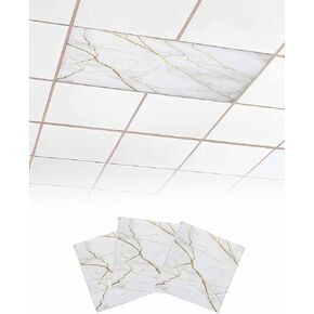 3 Pack Fluorescent Light Cover for Ceiling Lights, White Gold Marble Magnetic Classroom Light Filters 4x2 Feet, Modern Farmhouse Abstract Patterned Decorative Ceiling Shade Panel for Office