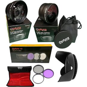 OPTURA HD Kit 58MM Wide Angle Lens (w/Macro Portion) + 2X Tele Zoom Lens +UV/FLD/CPL Kit + Lens Hood for Canon EF 50mm f/1.4 USM Lens