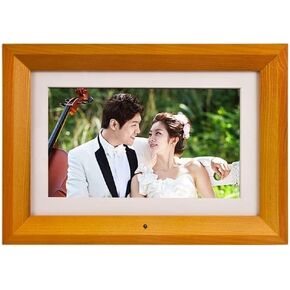 10.1-Inch Digital Photo Frame HD 1080x800 LCD Display, Wooden Frame, 8GB Memory, Video Music Playback, Remote