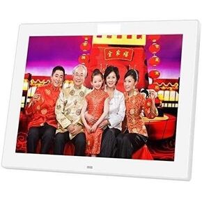 12-Inch Digital Photo Frame with 1024x768 HD IPS Display, Remote Control, USB/SD Support, Wall-Mountable, Pearl White