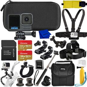 Ultimaxx GoPro HERO13 Black Action Camera Specialty Bundle - Accessory Bundle Includes: 64GB 128GB MicroSD, LED Light, Carry Case, Head and Chest Strap, Monopod, Tripod, Arm Mount for Helmet and More