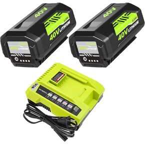 2 Packs 40 Volt 6.0Ah OP40601 Battery Replacement for Ryobi 40V Batteries and OP401 Charger Compatible with Ryobi 40V Lithium ion Battery OP40602 OP4050A OP4040 OP4026 OP40401 OP40501 (Green)