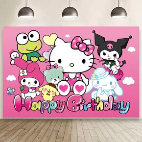 Pink Cat And Friends Birthday Decorations,Girls Princess Happy Birthday Banner Backdrop for Kids Birthday Party Supplies (5x3ft)