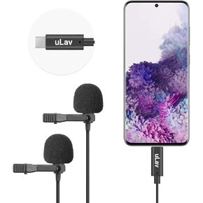 Movo uLav-Duo Dual Lavalier Omnidirectional USB-C Small Clip On Lapel Microphone for Android Smartphones or Other USB-C Type Smartphones, Tablets - Great Interview Microphone for Recording