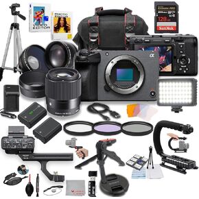 كاميرا Cinema الرقمية Sony FX30 مع وحدة مقبض XLR + Sigma 30mm F/1.4 DC DN ، ضوء LED ، السرعة القصوى 128GB ، U-GRIP ، المرشحات ، ترايبود ، حالة ، برنامج ، وأكثر-حزمة الفيديو PRO (38PC)