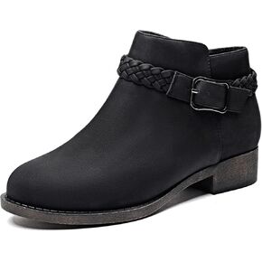Veittes Women's Ankle Boots, Comfortable Chunky Heel Short Side Zipper Boots.(2404001,BK/PU,9)