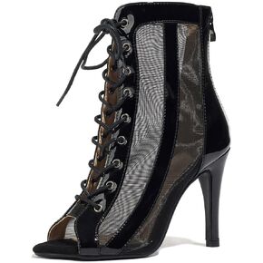 BYOMIGY Dance Heels for Women Lace Up Sandals Mesh Peep Toe Sexy Gladiator Stiletto Heels for Summer Party Boots