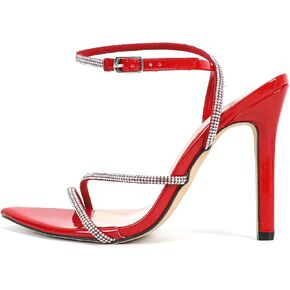 Women's Rhinestone Strap Stiletto Sandals with Ankle Strap Buckle Sexy Pointed Open Toe Non-Slip Slingback Formal High Heel Sandals for Party, Evening, Wedding