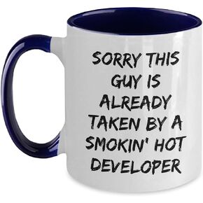 Funny Developer Gifts from Men to Women, Sorry This Guy Is Already Taken By A Smokin' Hot Developer Two Tone Christmas Mug
