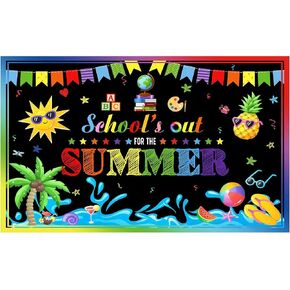 Allenjoy 70.8" x 43.3" End of School Year Theme Backdrop for Kids Boy Girl Class Tropical Beach Pool Splash Bash Birthday Party School's Out for The Summer Supplies Decorations Banner Background