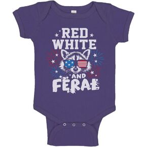 TATY Kids Patriotic Raccoon Red White and Feral Baby Infant Bodysuit