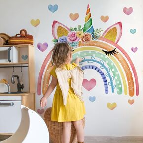 Runtoo Unicorn Rainbow Wall Decals for Girls Bedroom Peel and Stick Wall Art Stickers for Baby Nursery Kids Bedroom Decor