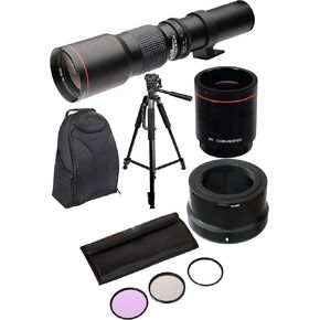 High-Power 500mm/1000mm f/8 Manual Telephoto Lens + 60" Tripod + Filter Kit + Backpack Compatible with Canon EOS RF Mount R RP R3 R5 R6 Ra R7 R10 Mirrorless Camera Zoom Lenses