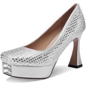 Platform Heels for Women Square Toe Chunky Closed Toe Pumps Comfortable Sexy Dressy Wedding Elegantes Wide Comfortable Tacones 4 Inch High Heels