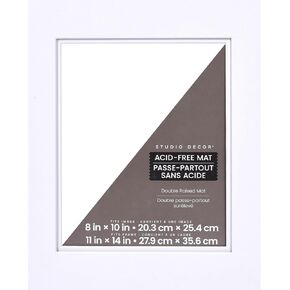 11" x 14" White Raised Double Mat with 8" x 10" Opening By Studio Décor - Acid Free Mat For Pictures and Framing, Horizontal or Vertical Display - 1 Pack