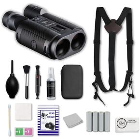 Fujinon 20x40 Techno-Stabi Image-Stabilized Binoculars Bundle with 4 Pack AAA Batteries + Binocular Harness Strap + Cleaning Kit + Cleaning Cloth (5 Items)