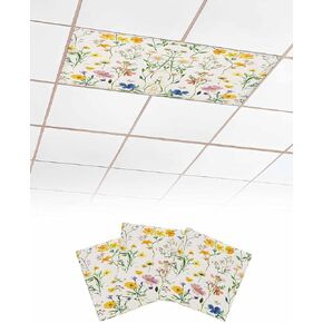 2 Pack Fluorescent Light Cover for Ceiling Lights, Retro Floral Magnetic Classroom Light Filters 4x2 Feet, Spring Summer Rustic Botanical Watercolor Decorative Ceiling Shade Panel for Office