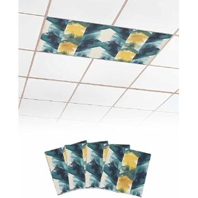 4 Pack Fluorescent Light Cover for Ceiling Lights, Turquoise Yellow Abstract Magnetic Classroom Light Filters 4x2 Feet, Teal Modern Smear Artwork Decorative Ceiling Shade Panel for Office