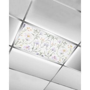 1 Pack Fluorescent Light Cover for Ceiling Lights, Purple Yellow Floral Magnetic Classroom Light Filters 4x2 Feet, Watercolor Wildflowers Botanical Decorative Ceiling Shade Panel for Office