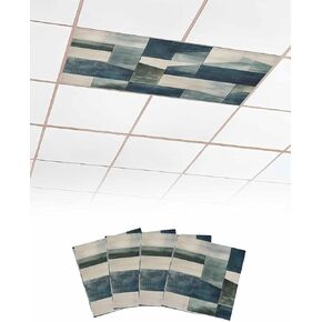 1 Pack Fluorescent Light Cover for Ceiling Lights, Turquoise Green Geometric Magnetic Classroom Light Filters 4x2 Feet, Vintage Modern Abstract Art Decorative Ceiling Shade Panel for Office