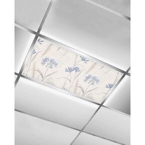 1 Pack Fluorescent Light Cover for Ceiling Lights, Blue Floral Botanical Magnetic Classroom Light Filters 4x2 Feet, Rustic Beige Flowers Decorative Ceiling Shade Panel for Office