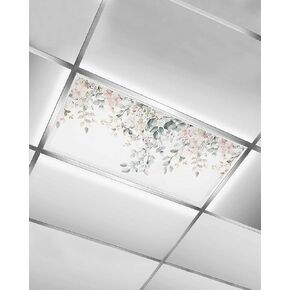 2 Pack Fluorescent Light Cover for Ceiling Lights, Eucalyptus Floral Magnetic Classroom Light Filters 4x2 Feet, Spring Summer Botanical Decorative Ceiling Shade Panel for Office