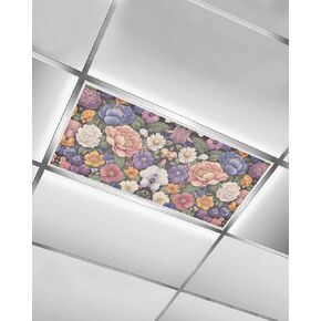 2 Pack Fluorescent Light Cover for Ceiling Lights, Colorful Spring Floral Magnetic Classroom Light Filters 4x2 Feet, Botanical Summer Retro Decorative Ceiling Shade Panel for Office