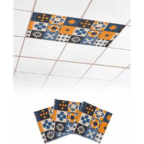 1 Pack Fluorescent Light Cover for Ceiling Lights, Vintage Plaid Magnetic Classroom Light Filters 4x2 Feet, Country Abstract Geometric Neutral Art Decorative Ceiling Shade Panel for Office
