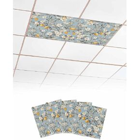 1 Pack Fluorescent Light Cover for Ceiling Lights, Summer Lemon Magnetic Classroom Light Filters 4x2 Feet, Spring Flower Floral Leaves Watercolor Decorative Ceiling Shade Panel for Office